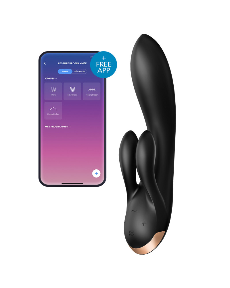 Vibro Rabbit connecté Double Flex Satisfyer 20cm Noir 
