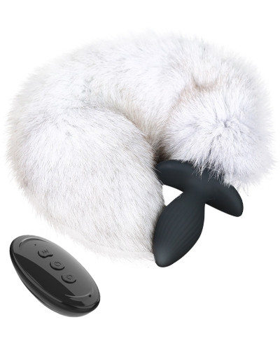 Plug vibrant avec queue Foxy 9 x 4cm | Queue 45 cm Blanc 