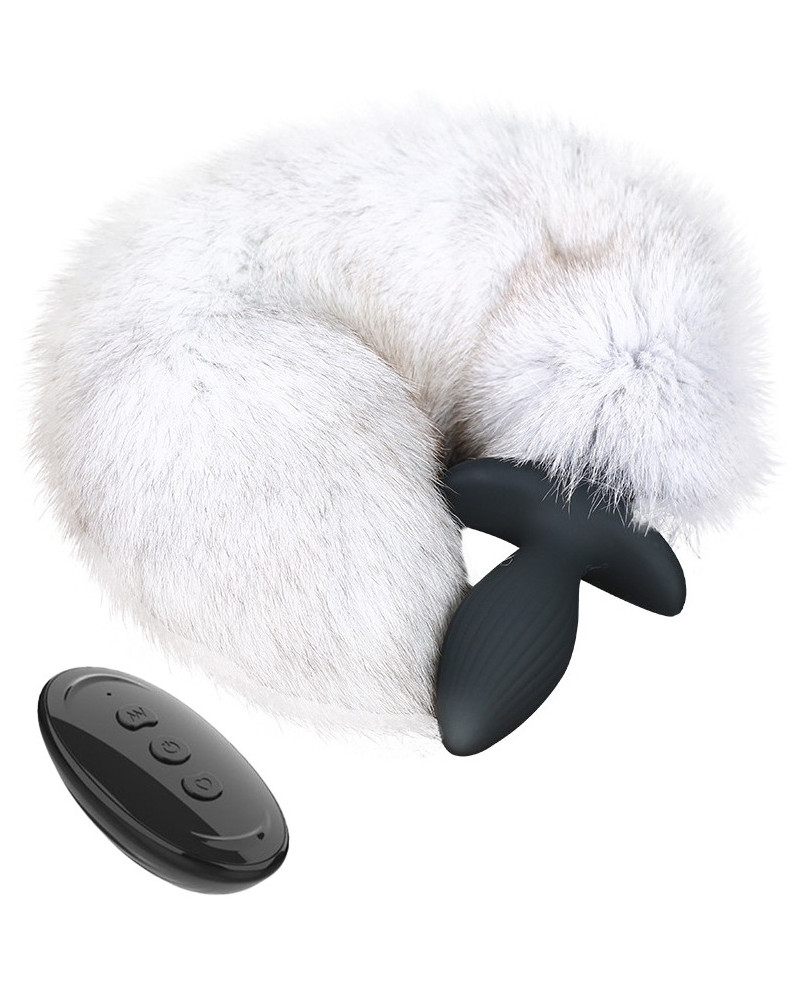 Plug vibrant avec queue Foxy 9 x 4cm | Queue 45 cm Blanc 
