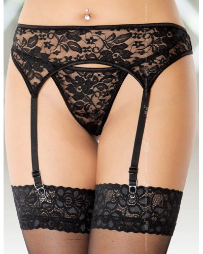 Porte-jarretelles et string assorti aux motifs fleuris  Couleur principale:Noir