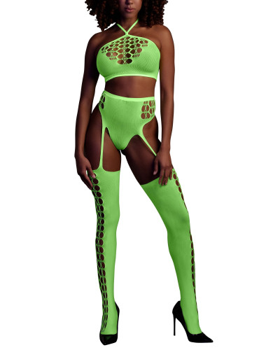 Ensemble Bustier et Porte-Jarretelles 2 Pièces Vert Fluo  Couleur principale:Vert