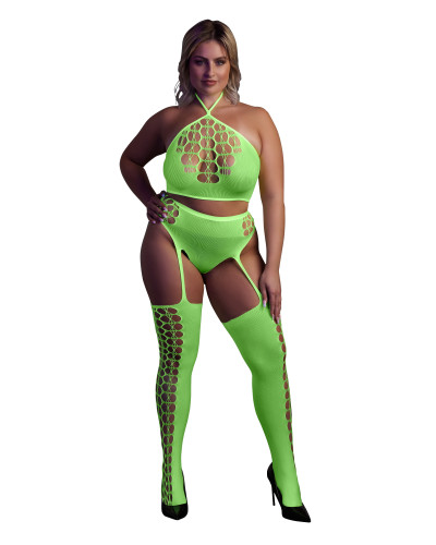 Ensemble Bustier et Porte-Jarretelles 2 Pièces Vert Fluo  Couleur principale:Vert