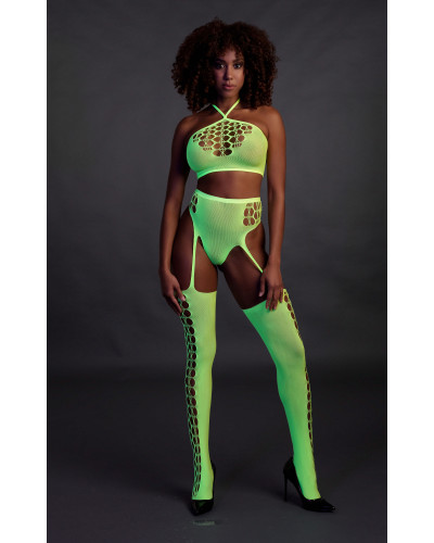 Ensemble Bustier et Porte-Jarretelles 2 Pièces Vert Fluo  Couleur principale:Vert