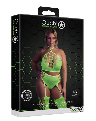 Ensemble Bustier et Porte-Jarretelles 2 Pièces Vert Fluo  Couleur principale:Vert