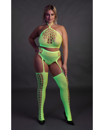 Ensemble Bustier et Porte-Jarretelles 2 Pièces Vert Fluo  Couleur principale:Vert