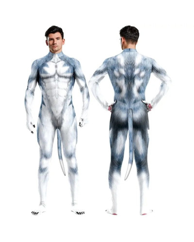 Combinaison Cosplay Chien Husky Bleu-Gris  Couleur principale:Bleu Couleur secondaire:Gris