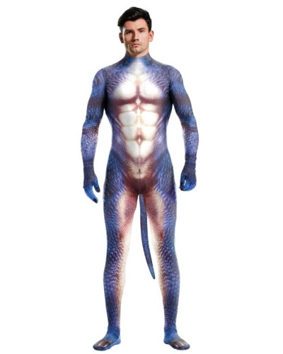 Combinaison Cosplay Dinosaure Raptus Bleu-Blanc  Couleur principale:Bleu Couleur secondaire:Blanc