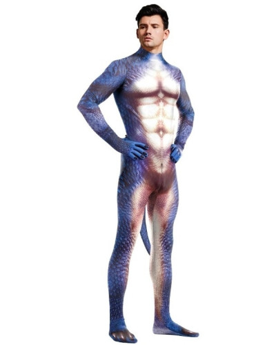 Combinaison Cosplay Dinosaure Raptus Bleu-Blanc  Couleur principale:Bleu Couleur secondaire:Blanc
