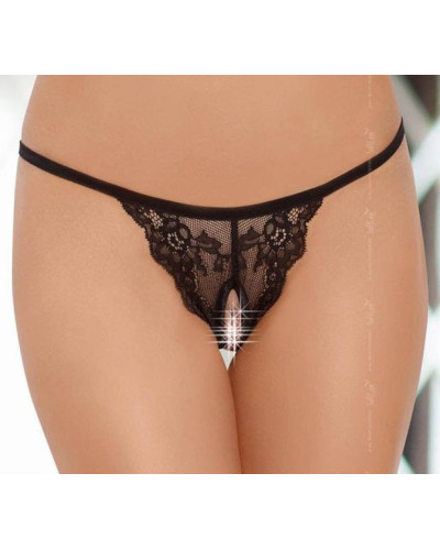 String Ficelle ouvert sur l'entrejambe - Noir 