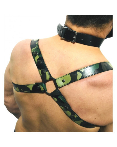 Harnais en cuir Camouflage - Acc. CHROME - CROSS - THE RED S/M 