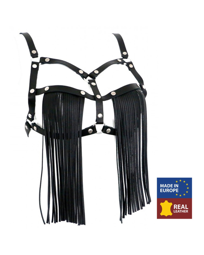 SOUTIEN GORGE EN CUIR AVEC FRANGES 