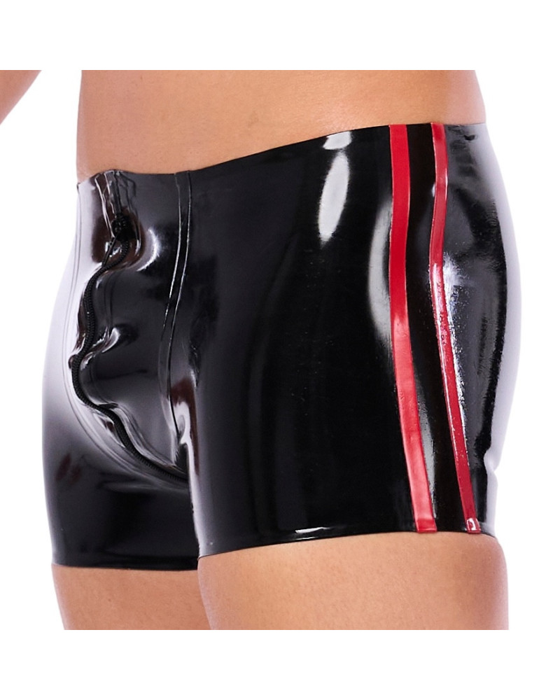 Short en latex Xrub avec Zip Avant/Arrière Noir-Rouge 