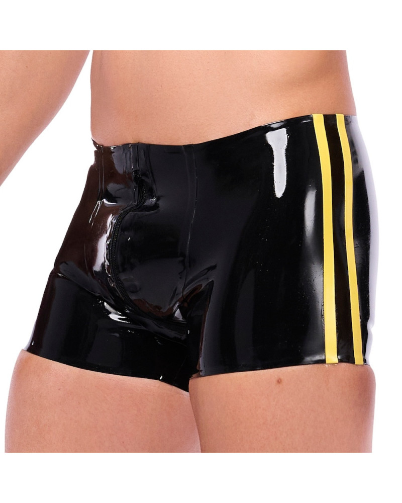 Short en latex Xrub Avec Zip Avant/Arrière Noir-Jaune 
