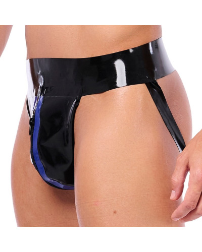 Jockstrap en latex Xrub avec Zip Noir-Bleu 