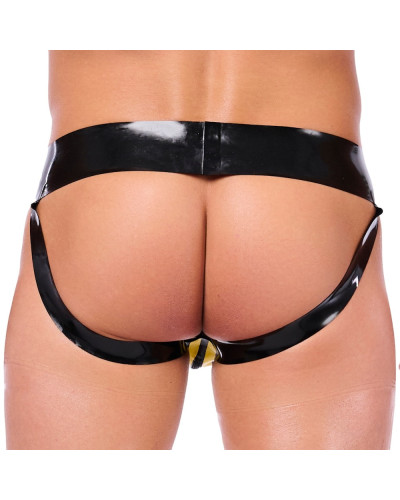 Jockstrap en latex Xrub avec Zip Noir-Jaune 
