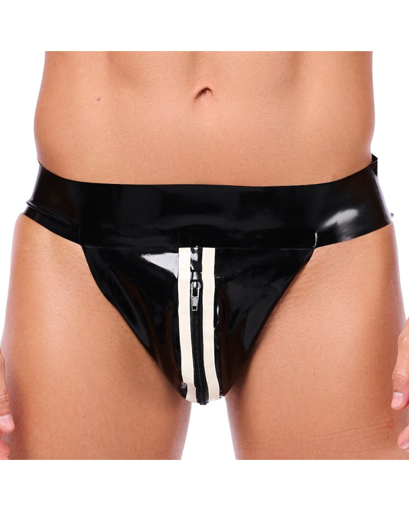 Jockstrap en latex Xrub avec Zip Noir-Blanc 