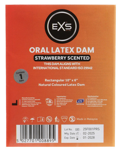 Digue orale en latex 10 x 6 cm Fraise 