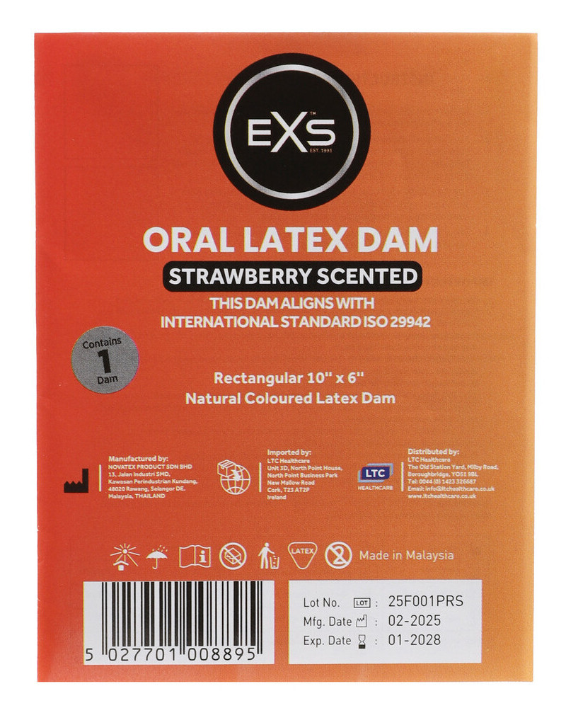 Digue orale en latex 10 x 6 cm Fraise 