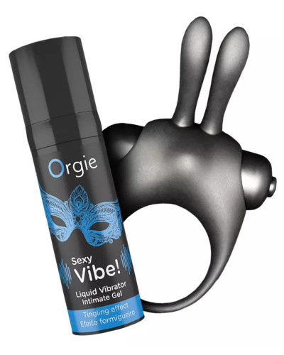 Coffret Cockring rabbit + Gel stimulant Sexy vibe! bunny 
