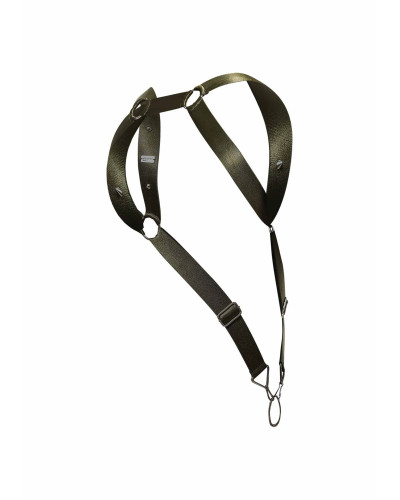 Harnais élastique et Cockring Straight Back Vert Kaki 