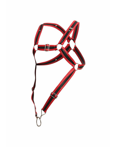 Harnais Cross Cockring Dngeon Noir-Rouge 