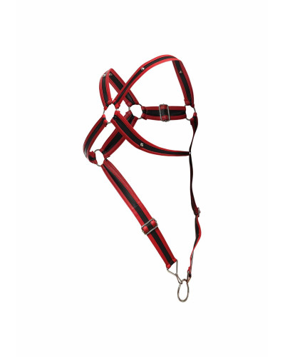 Harnais Cross Cockring Dngeon Noir-Rouge 