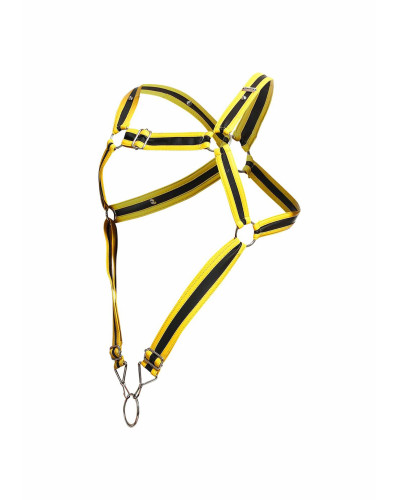 Harnais Cross Cockring Dngeon Jaune-Noir 