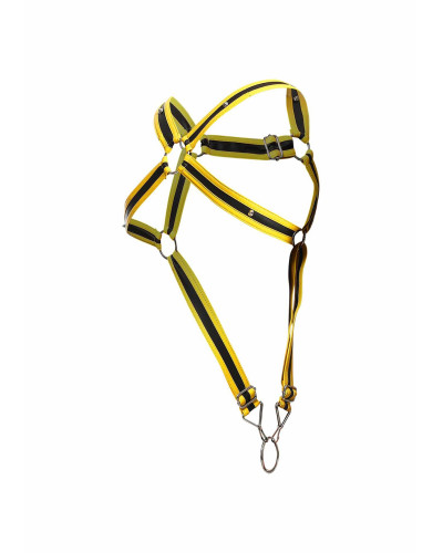 Harnais Cross Cockring Dngeon Jaune-Noir 