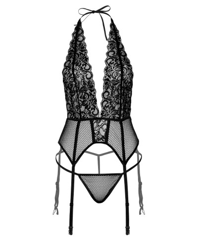 Porte-Jarretelles + String Lace and Net Cami Garter Noir 