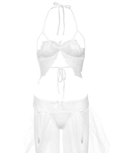 Ensemble 2 Pièces Soutien-Gorge et Porte-Jarretelles Blanc 