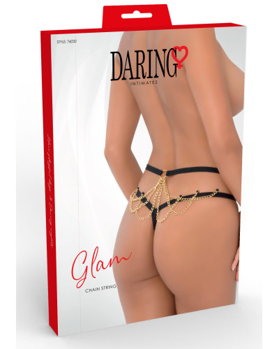 String avec chaines dorées Glam Noir 