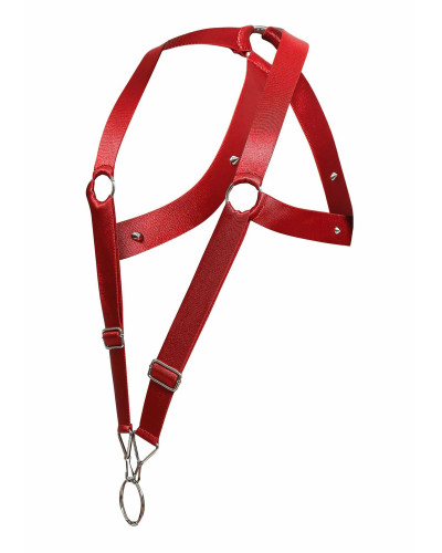 Harnais élastique et Cockring Crossback Dngeon Rouge 