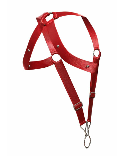 Harnais élastique et Cockring Crossback Dngeon Rouge 