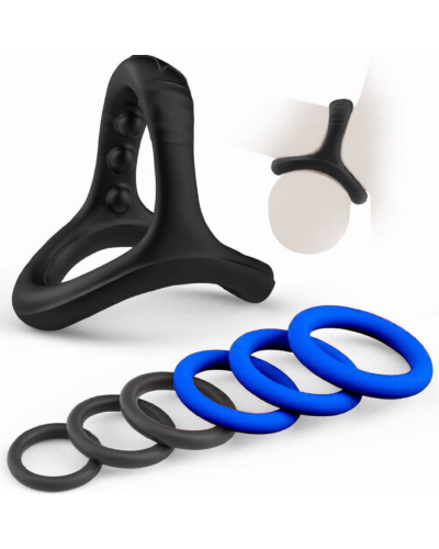 Pack 7 Cockrings Full Erect Noir-Bleu 