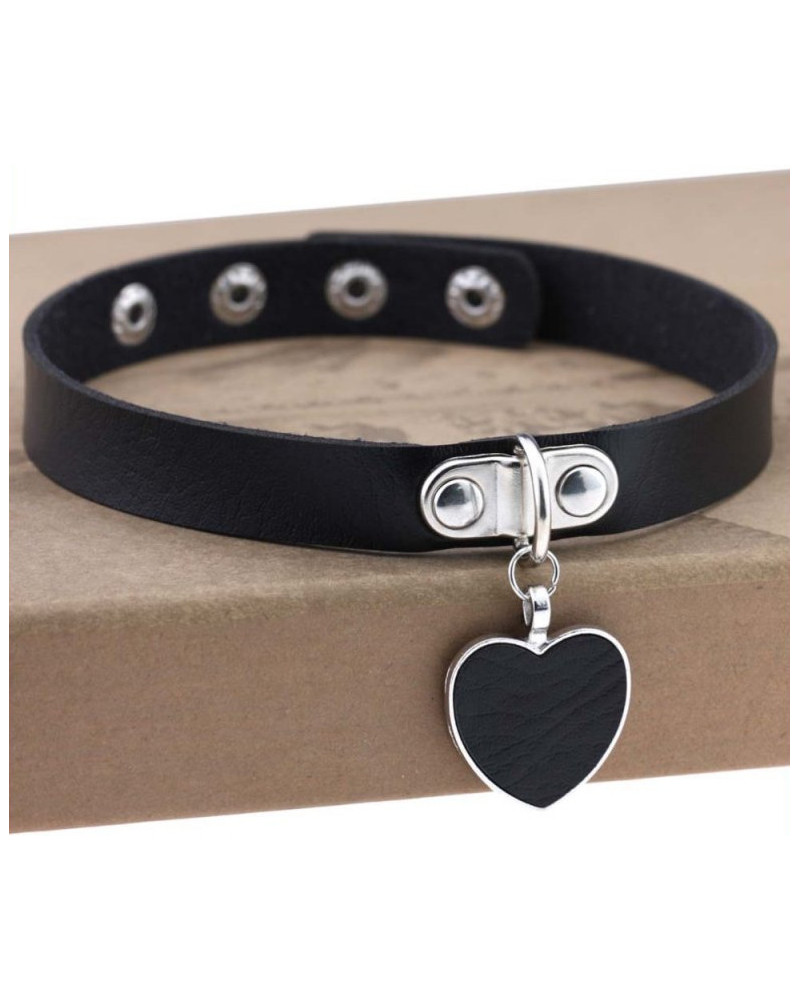 Punk Goth Heart Pendant Necklace Leather Collar BLACK 