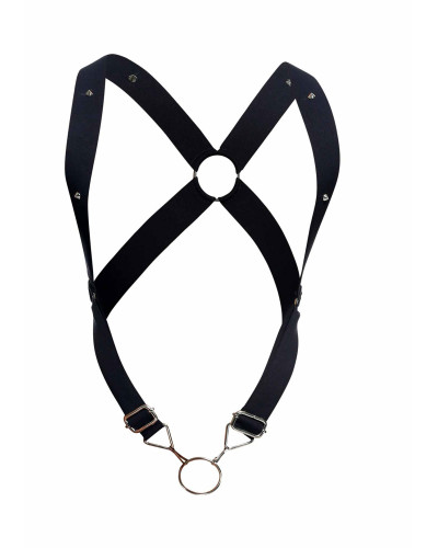 Harnais élastique et Cockring Crossback Dngeon Noir 