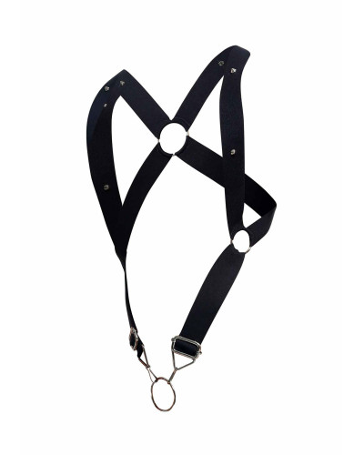 Harnais élastique et Cockring Crossback Dngeon Noir 