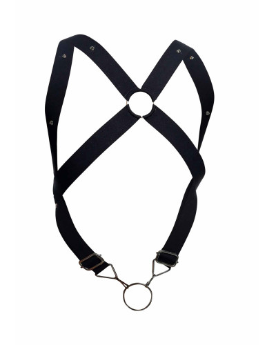 Harnais élastique et Cockring Crossback Dngeon Noir 
