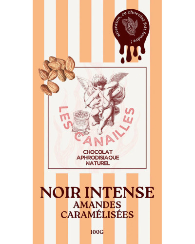 Tablette de Chocolat Aphrodisiaque NOIR INTENSE Amandes Caramélisées 100g 