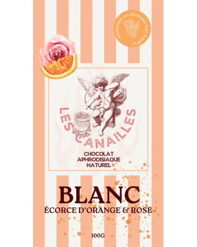 Tablette de Chocolat Aphrodisiaque BLANC Écorces d'orange & Rose 100g 