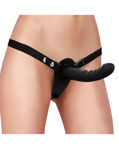 Silicone Ribbed Strap-On - Adjustable - Black 