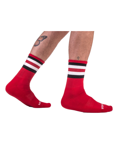 Chaussettes Half Socks Stripes Rouge Noir Blanc  Couleur principale:Rouge Couleur secondaire:Noir