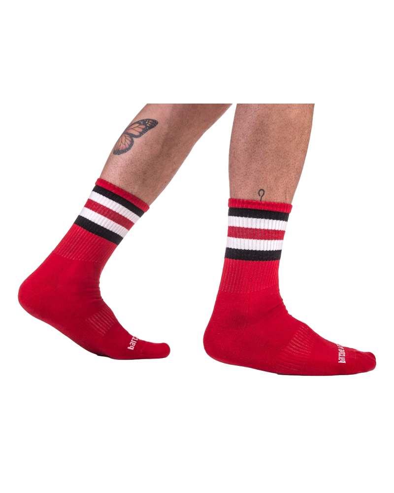 Chaussettes Half Socks Stripes Rouge Noir Blanc  Couleur principale:Rouge Couleur secondaire:Noir