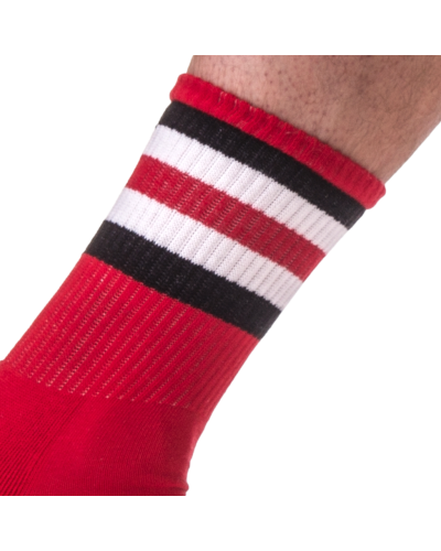 Chaussettes Half Socks Stripes Rouge Noir Blanc  Couleur principale:Rouge Couleur secondaire:Noir