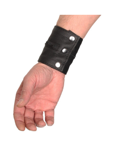 Poignet bracelet de force en cuir - Noir/Noir- avec zip   Couleur principale:Noir
