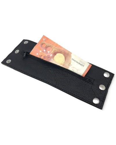 Poignet bracelet de force en cuir - Noir/Noir- avec zip   Couleur principale:Noir