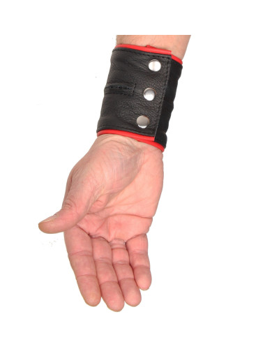 Poignet bracelet de force en cuir - Noir/Rouge avec zip   Couleur principale:Noir Couleur secondaire:Rouge