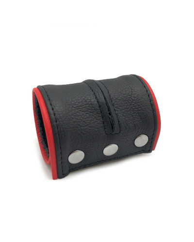 Poignet bracelet de force en cuir - Noir/Rouge avec zip   Couleur principale:Noir Couleur secondaire:Rouge