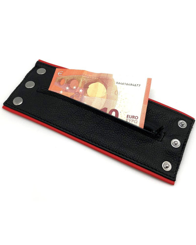 Poignet bracelet de force en cuir - Noir/Rouge avec zip   Couleur principale:Noir Couleur secondaire:Rouge