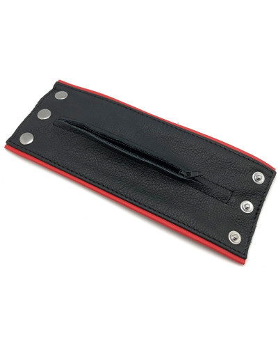 Poignet bracelet de force en cuir - Noir/Rouge avec zip   Couleur principale:Noir Couleur secondaire:Rouge